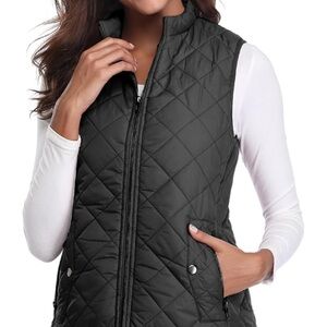Fuinloth Women's Quilted Vest, Stand Collar Lightweight Zip Padded Gilet